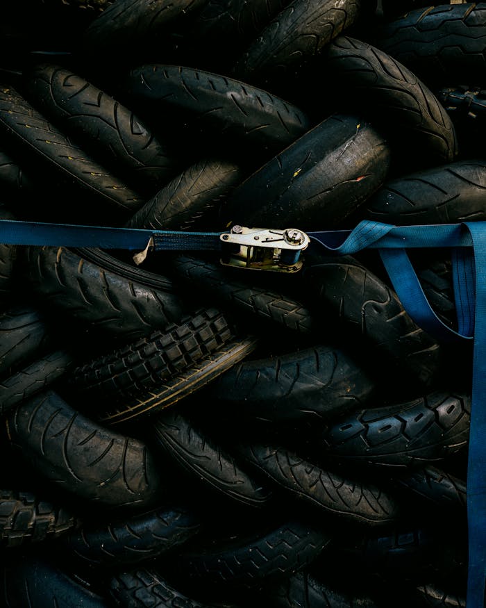 Close-up of a Stack of Used Tires